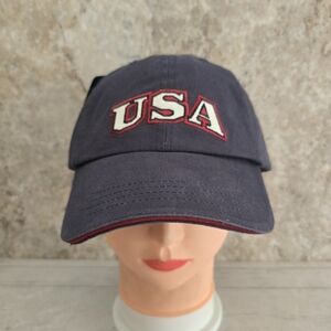 USA Embroidered Three Stars Navy Blue Cotton Adjustable Strapback Hat